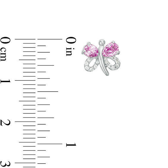 Pear-Shaped Lab-Created Pink and White Sapphire Butterfly Stud Earrings in Sterling Silver