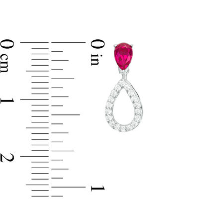 Pear-Shaped Lab-Created Ruby and White Sapphire Convertible Front/Back Earrings in Sterling Silver