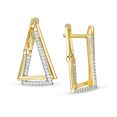 Lab-Created White Sapphire Double Triangle Hoop Earrings in 10K Gold