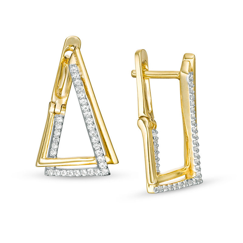 Lab-Created White Sapphire Double Triangle Hoop Earrings in 10K Gold