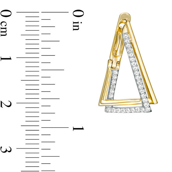 Lab-Created White Sapphire Double Triangle Hoop Earrings in 10K Gold