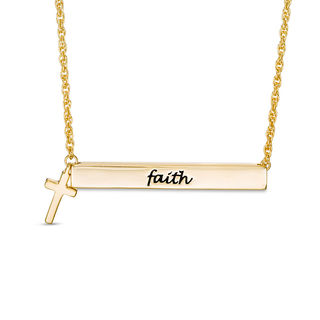 "faith" Bar with Cross Charm Necklace in 10K Gold