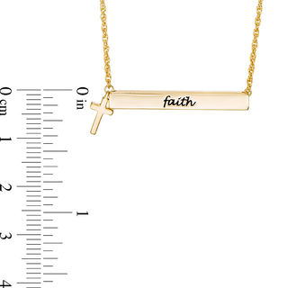 "faith" Bar with Cross Charm Necklace in 10K Gold