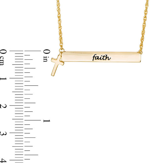 "faith" Bar with Cross Charm Necklace in 10K Gold