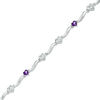 Thumbnail Image 0 of 4.0mm Amethyst and Diamond Accent Heart and Wave Link Bracelet in Sterling Silver
