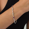 Thumbnail Image 1 of 4.0mm Amethyst and Diamond Accent Heart and Wave Link Bracelet in Sterling Silver