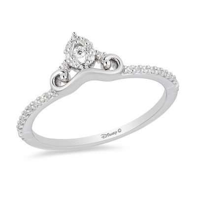 Enchanted Disney Cinderella 0.10 CT. T.W. Diamond Carriage Contour Wedding Band in 14K White Gold