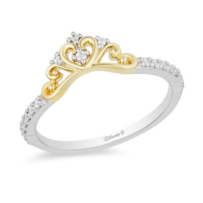 Enchanted Disney Princess 0.10 CT. T.W. Diamond Heart Crown Contour Wedding Band in 14K Two-Tone Gold