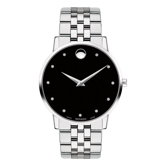 Men's Movado Museum® Classic 0.04 CT. T.W. Diamond Watch with Black Dial (Model: 0607201)