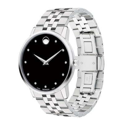 Men's Movado Museum® Classic 0.04 CT. T.W. Diamond Watch with Black Dial (Model: 0607201)