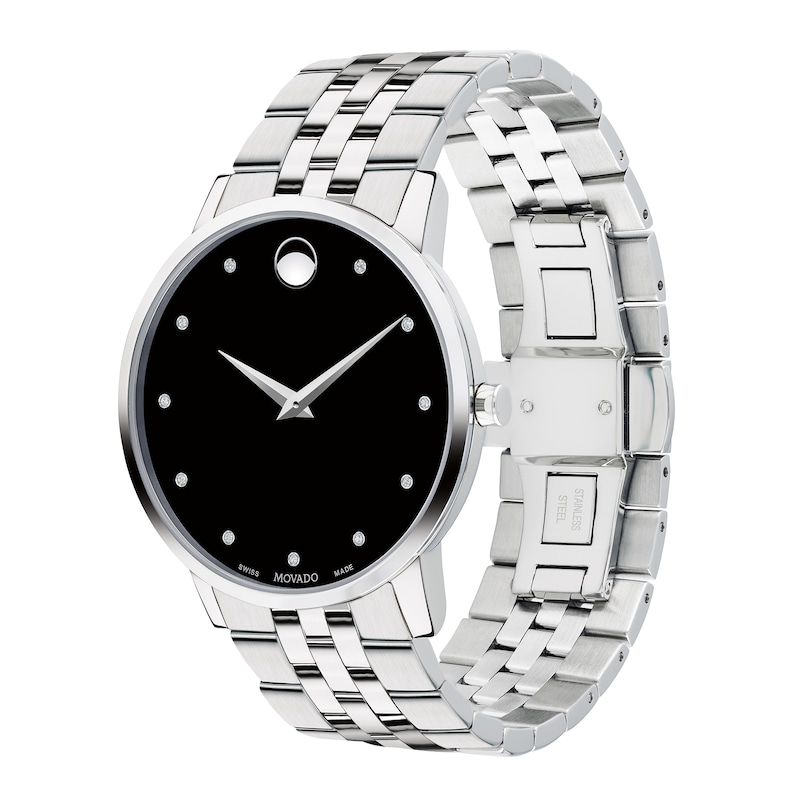 Men's Movado Museum® Classic 0.04 CT. T.W. Diamond Watch with Black Dial (Model: 0607201)|Peoples Jewellers