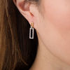 Thumbnail Image 1 of Lab-Created White Sapphire Open Double Rectangle Link Drop Earrings in Sterling Silver and 10K Gold