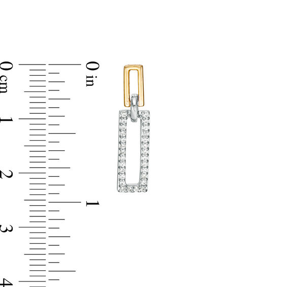 Lab-Created White Sapphire Open Double Rectangle Link Drop Earrings in Sterling Silver and 10K Gold