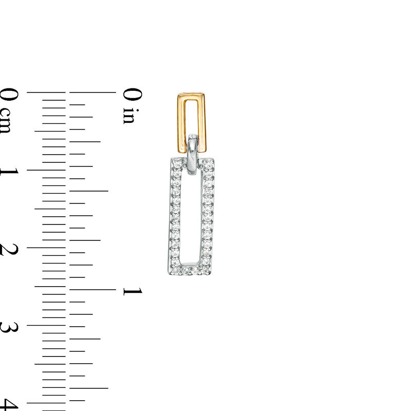 Lab-Created White Sapphire Open Double Rectangle Link Drop Earrings in Sterling Silver and 10K Gold