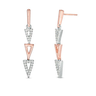 Lab-Created White Sapphire Graduated Open Triple Triangle Drop Earrings in Sterling Silver and 10K Rose Gold