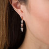 Lab-Created White Sapphire Graduated Open Triple Triangle Drop Earrings in Sterling Silver and 10K Rose Gold