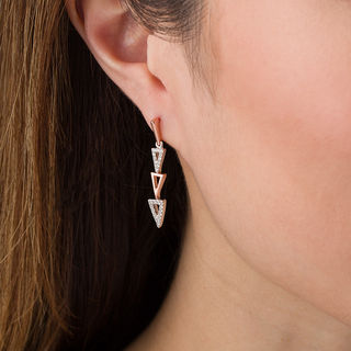 Lab-Created White Sapphire Graduated Open Triple Triangle Drop Earrings in Sterling Silver and 10K Rose Gold