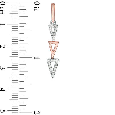 Lab-Created White Sapphire Graduated Open Triple Triangle Drop Earrings in Sterling Silver and 10K Rose Gold