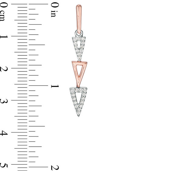 Lab-Created White Sapphire Graduated Open Triple Triangle Drop Earrings in Sterling Silver and 10K Rose Gold