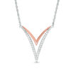 Lab-Created White Sapphire Double "V" Necklace in Sterling Silver and 10K Rose Gold