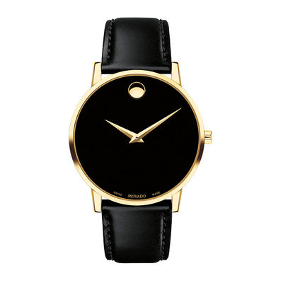 Men's Movado Museum® Classic Gold-Tone PVD Strap Watch with Black Dial (Model: 0607271)