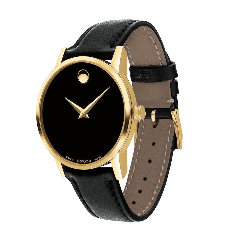 Ladies' Movado Museum® Classic Gold-Tone PVD Strap Watch with Black Dial (Model: 0607275)|Peoples Jewellers