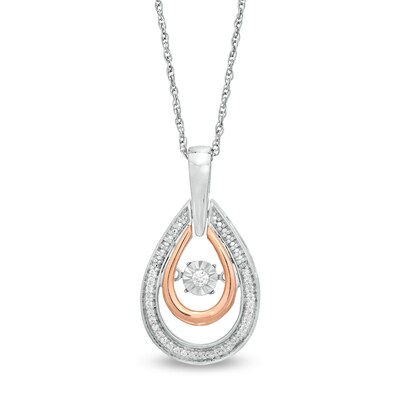 Unstoppable Love™ 0.086 CT. T.W. Diamond Double Teardrop Pendant in Sterling Silver and 10K Rose Gold