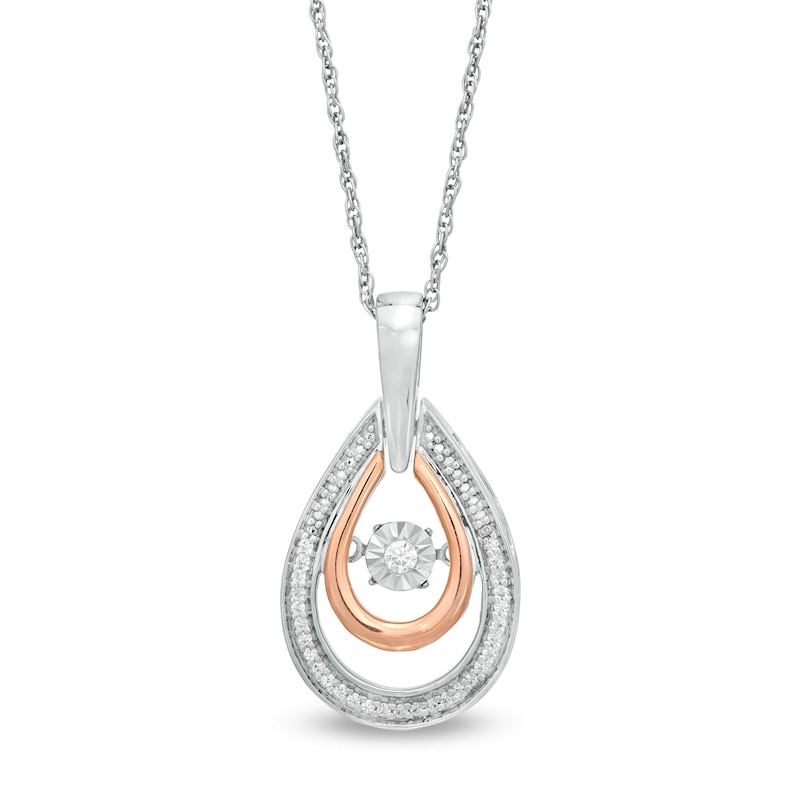 Unstoppable Love™ 0.086 CT. T.W. Diamond Double Teardrop Pendant in Sterling Silver and 10K Rose Gold|Peoples Jewellers