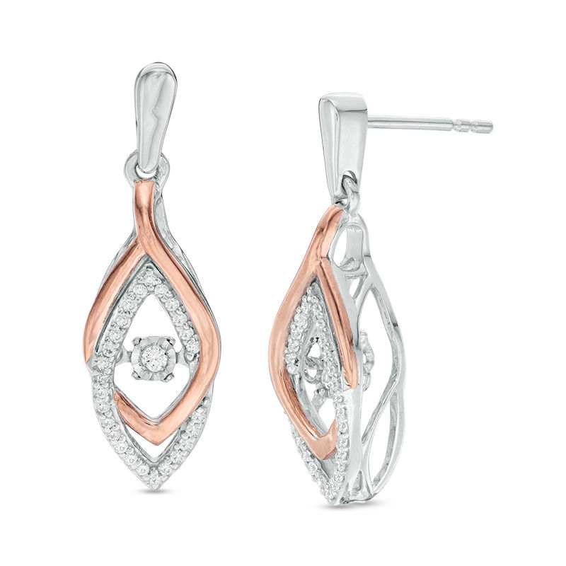 Unstoppable Love™ 0.18 CT. T.W. Diamond Interlocking Marquise-Shaped Drop Earrings in Sterling Silver and 10K Rose Gold|Peoples Jewellers