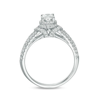 1.00 CT. T.W. Certified Oval Diamond Frame Engagement Ring in 14K White Gold (I/SI2)