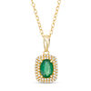 Thumbnail Image 0 of Oval Emerald and 0.15 CT. T.W. Diamond Double Cushion Frame Drop Pendant in 10K Gold