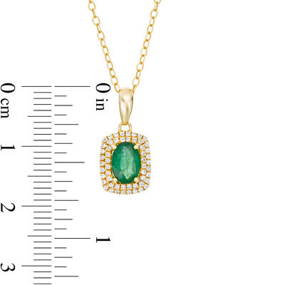 Oval Emerald and 0.15 CT. T.W. Diamond Double Cushion Frame Drop Pendant in 10K Gold