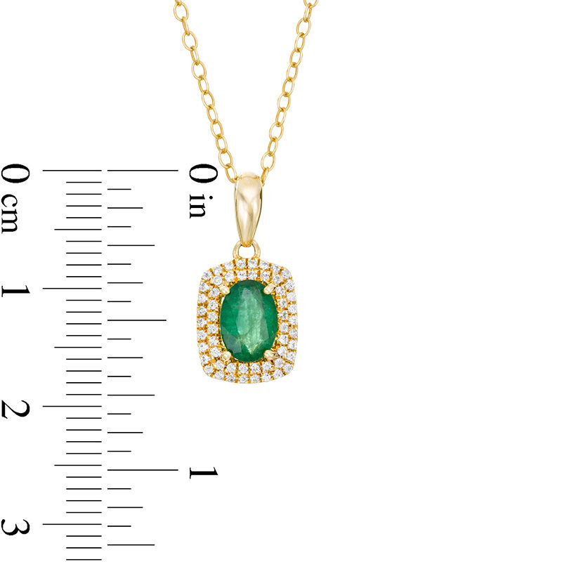 Oval Emerald and 0.15 CT. T.W. Diamond Double Cushion Frame Drop Pendant in 10K Gold