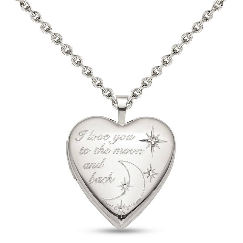 Diamond Accent "I love you to the moon and back" Heart Locket in Sterling Silver|Peoples Jewellers