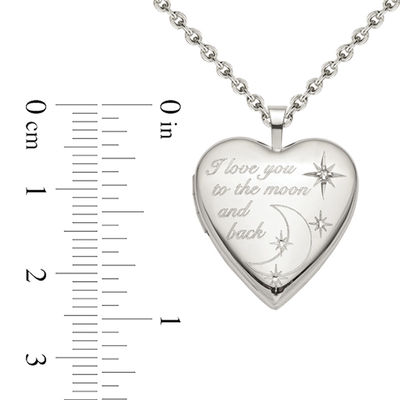 Diamond Accent "I love you to the moon and back" Heart Locket in Sterling Silver