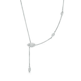 0.29 CT. T.W. Diamond Marquise Frame Station Lariat Bolo Necklace in Sterling Silver - 26&quot;