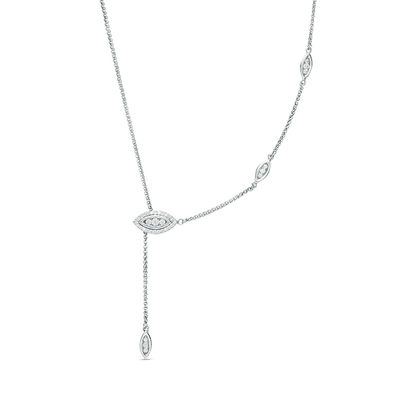 0.29 CT. T.W. Diamond Marquise Frame Station Lariat Bolo Necklace in Sterling Silver - 26"