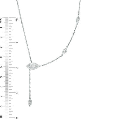 0.29 CT. T.W. Diamond Marquise Frame Station Lariat Bolo Necklace in Sterling Silver - 26"