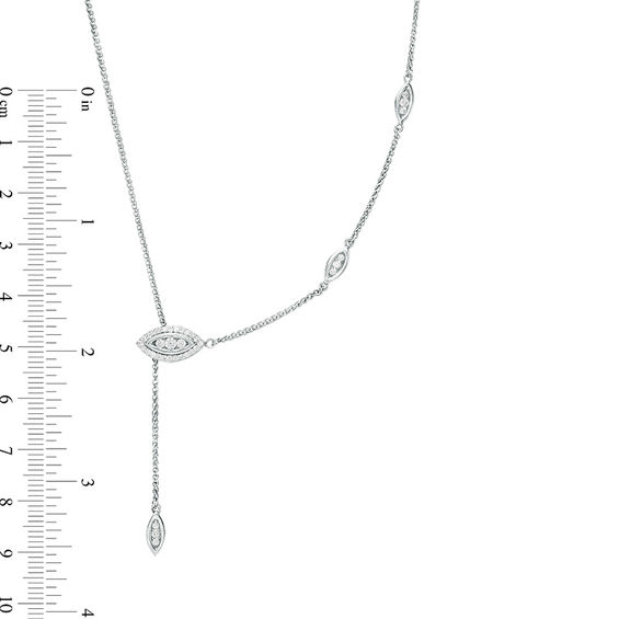 0.29 CT. T.W. Diamond Marquise Frame Station Lariat Bolo Necklace in Sterling Silver - 26"