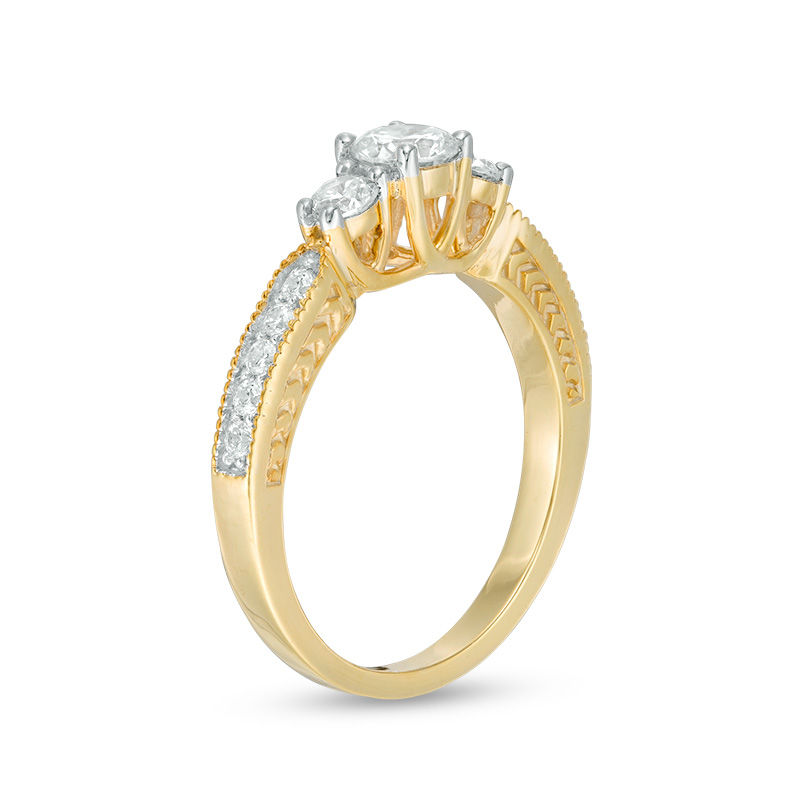 0.69 CT. T.W. Diamond Three Stone Vintage-Style Engagement Ring in 10K Gold|Peoples Jewellers