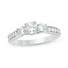 Thumbnail Image 0 of 0.69 CT. T.W. Diamond Three Stone Vintage-Style Engagement Ring in 10K White Gold