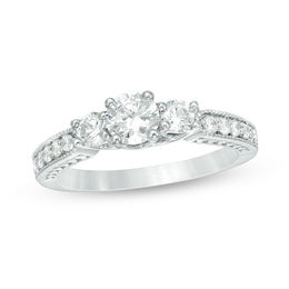 0.69 CT. T.W. Diamond Three Stone Vintage-Style Engagement Ring in 10K White Gold