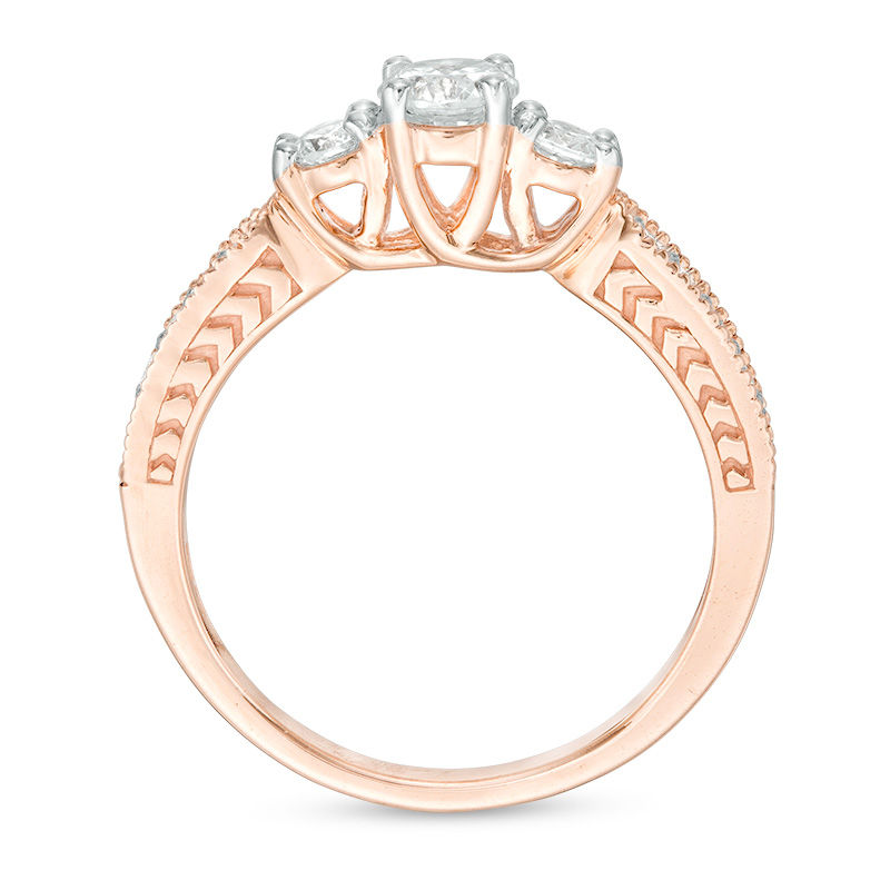 0.69 CT. T.W. Diamond Three Stone Vintage-Style Engagement Ring in 10K Rose Gold|Peoples Jewellers