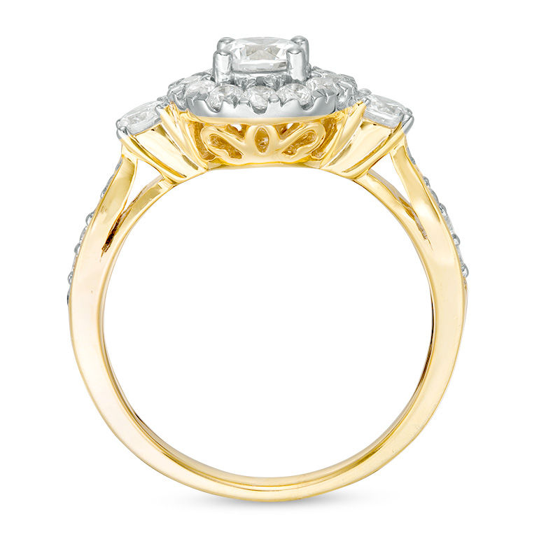 0.95 CT. T.W. Diamond Frame Three Stone Engagement Ring in 10K Gold