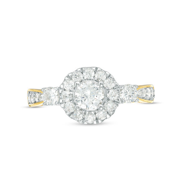 0.95 CT. T.W. Diamond Frame Three Stone Engagement Ring in 10K Gold