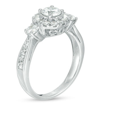 0.95 CT. T.W. Diamond Frame Three Stone Engagement Ring in 10K White Gold