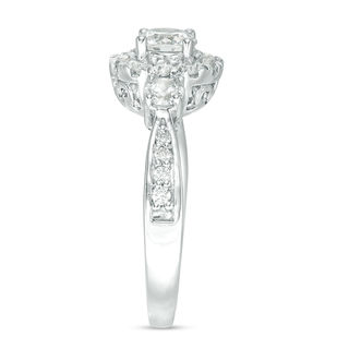 0.95 CT. T.W. Diamond Frame Three Stone Engagement Ring in 10K White Gold