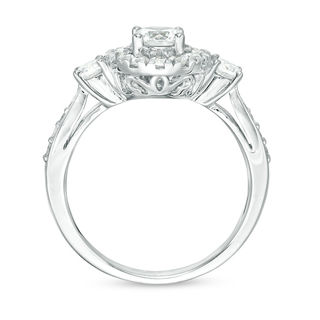 0.95 CT. T.W. Diamond Frame Three Stone Engagement Ring in 10K White Gold