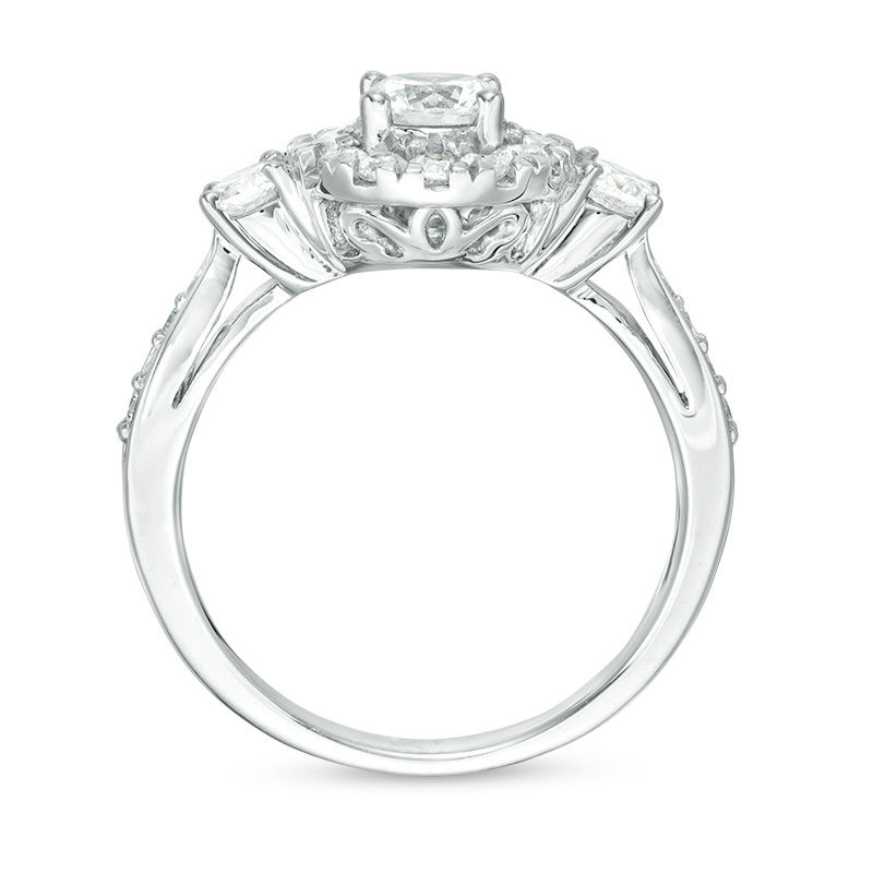 0.95 CT. T.W. Diamond Frame Three Stone Engagement Ring in 10K White Gold