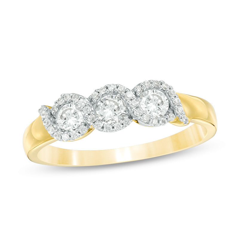 0.45 CT. T.W. Diamond Three Stone Twist Frame Engagement Ring in 10K Gold|Peoples Jewellers